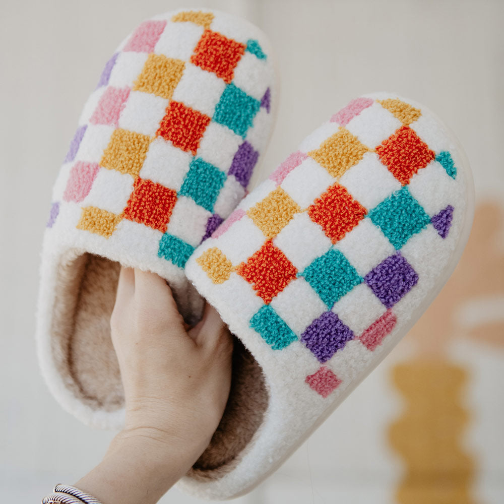 Multicolored Checkered Wholesale Sherpa Slippers