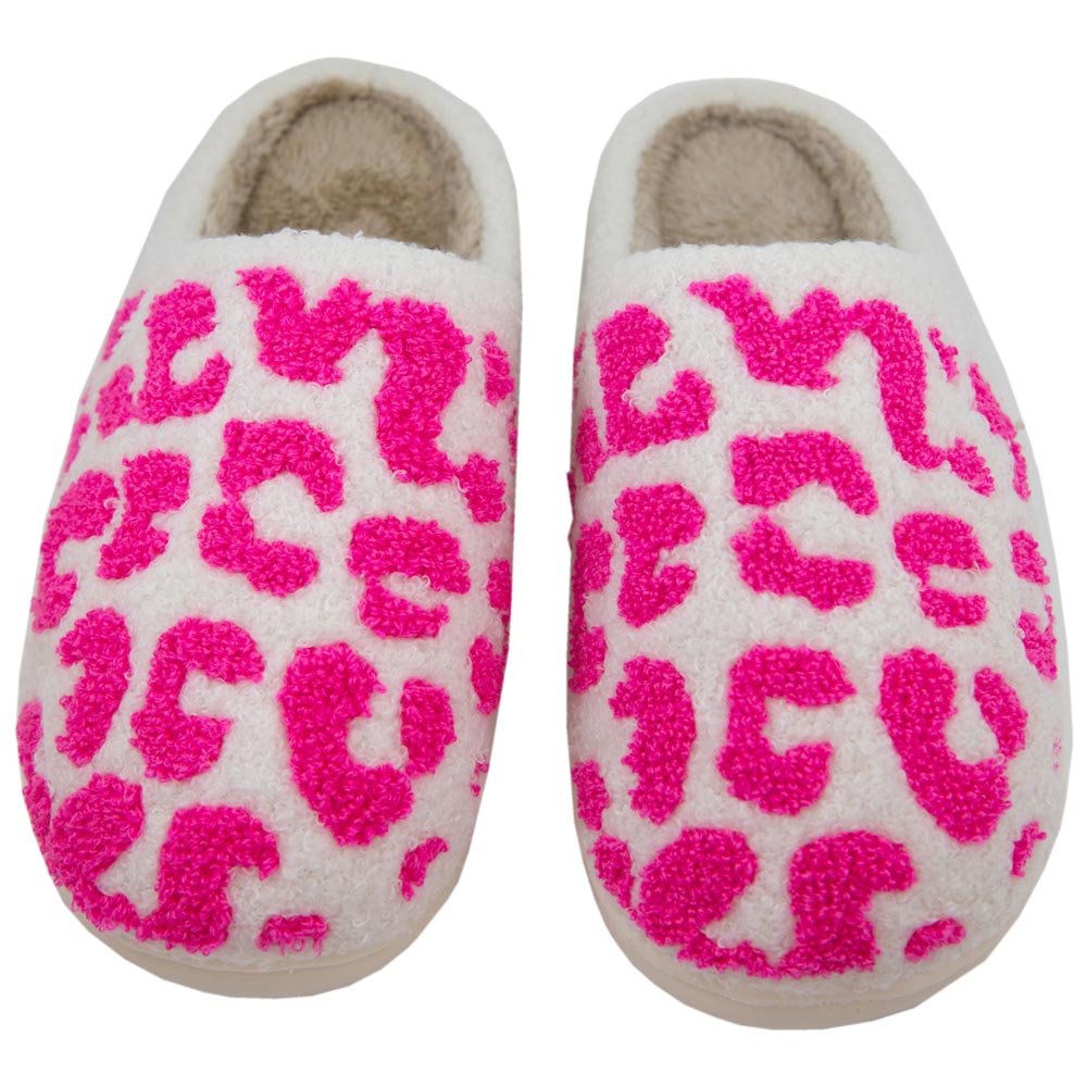 Hot Pink Leopard Fuzzy Wholesale Slippers