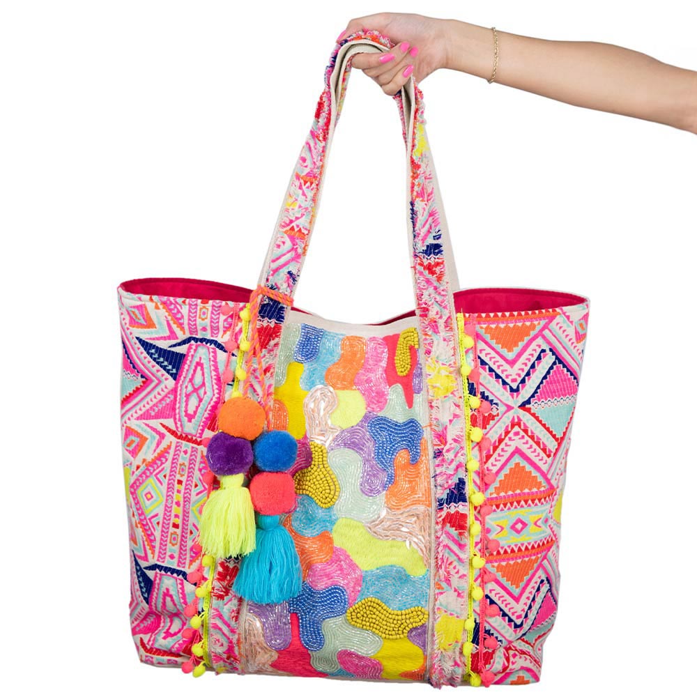 Multicolored Aztec Sequin and Beaded Wholesale Large Tote Bag