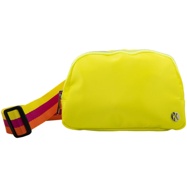 Yellow Solid Belt Bag with Striped Strap